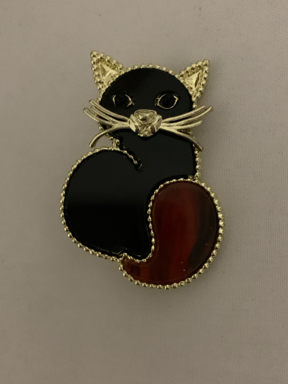 Gold-Tone Black and Brown Cat Enamel Brooch